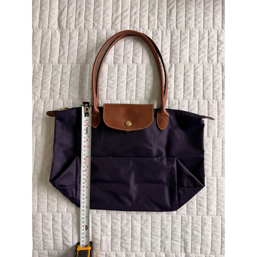 Longchamp Le Pliage Medium Shoulder Tote Bag 2013 Purple Nylon Leather Trim - Picture 8 of 9